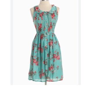 Knitted Dove Floral Dress‎ Women's Sleeveless Aqua Pink Button Down S